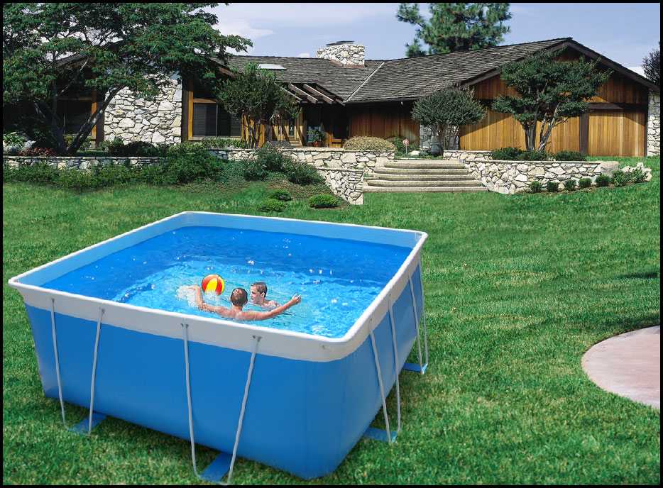 small portable pool, people are enjoying and having fun together 