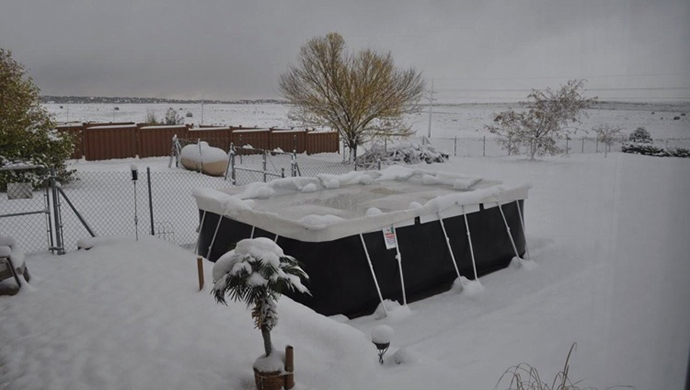 lap pool, covered with snow and across the area